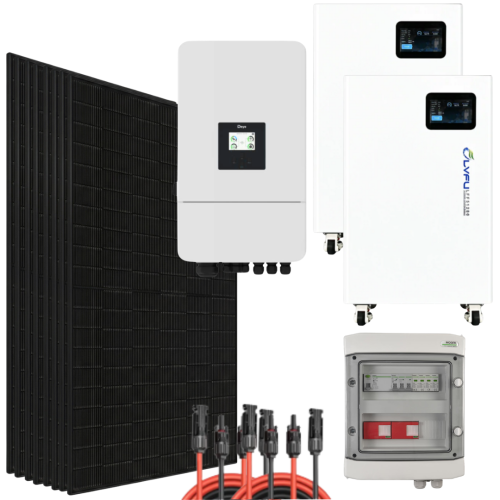 Zestaw fotowoltaiczny Deye 10 kW z dwoma magazynami LVFU 14,34 kWh, panelami JA Solar Full Black, rozdzielnicą i przewodami solarnymi